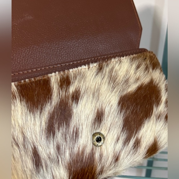 New Fall Brown White Tan Genuine Leather Cowhide Flap Handmade womens Wallet - Picture 5 of 6
